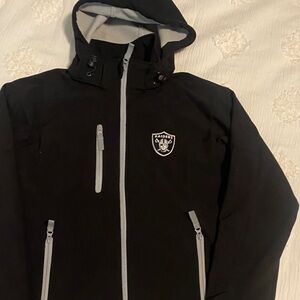 Raiders Black Hooded Softshell Jacket with Gray Trim